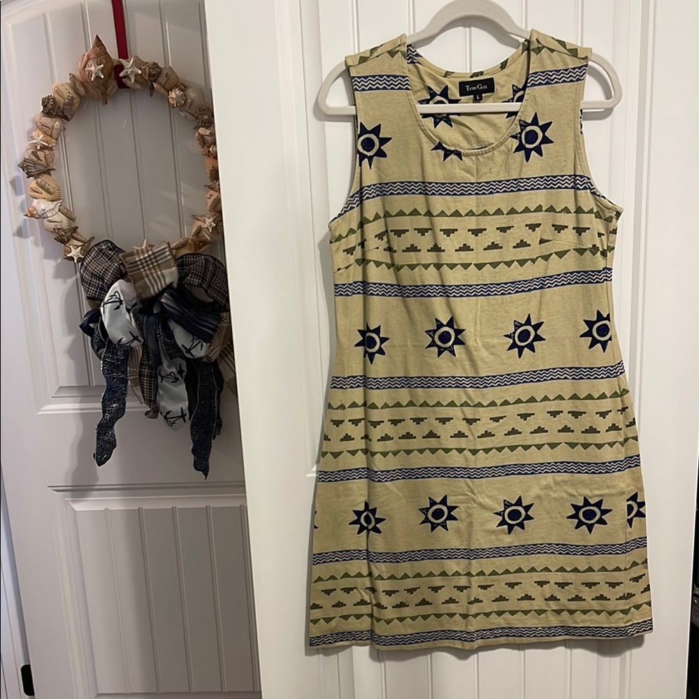 True Grit Yellow Tan Sleeveless Crew Neck Sundress